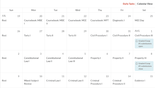 Quimbee Bar Prep Course - Study Calendar